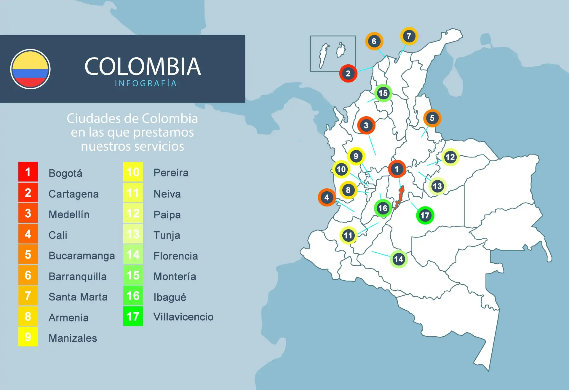 Indicación de cobertura de Antorami en mapa de Colombia